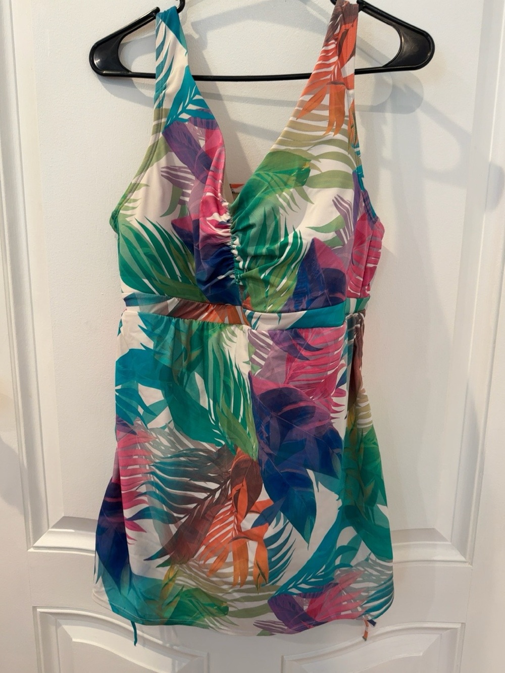 Cacique Swim Size 18 Tropical Rainbow Leaf One Piece Swim Dress Plus Size